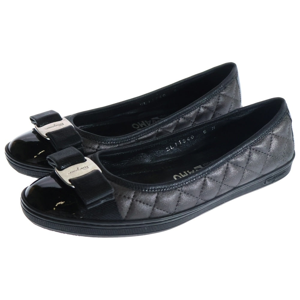 Salvatore Ferragamo(サルヴァトーレ フェラガモ) パンプス フラットシューズ メタリックブラウン ブラック #6 レディース