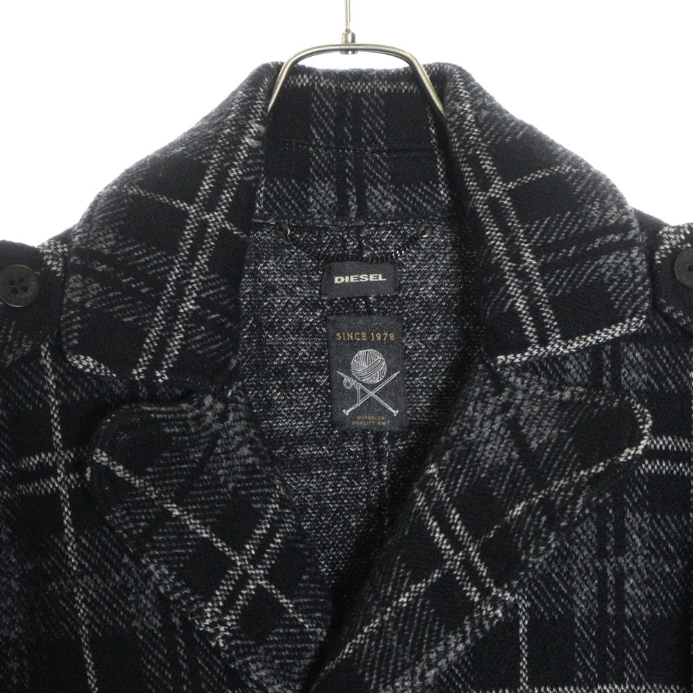 DIESEL(ディーゼル) チェック柄 ウールロングコート ブラック HK001592