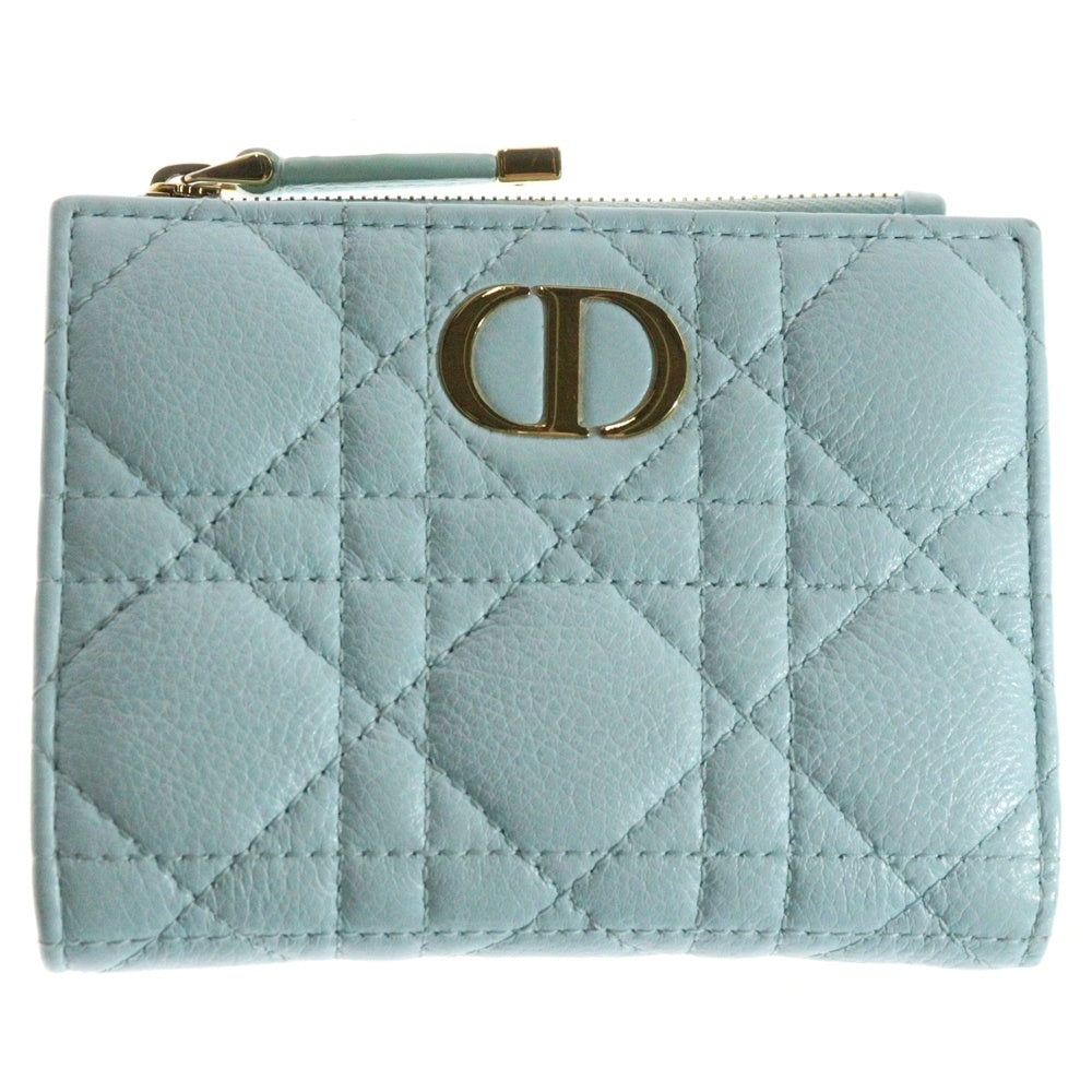 DIOR(ディオール) カロ ダリアウォレット カナージュ CDロゴ レザー レディース サックスブルー 二つ折り財布