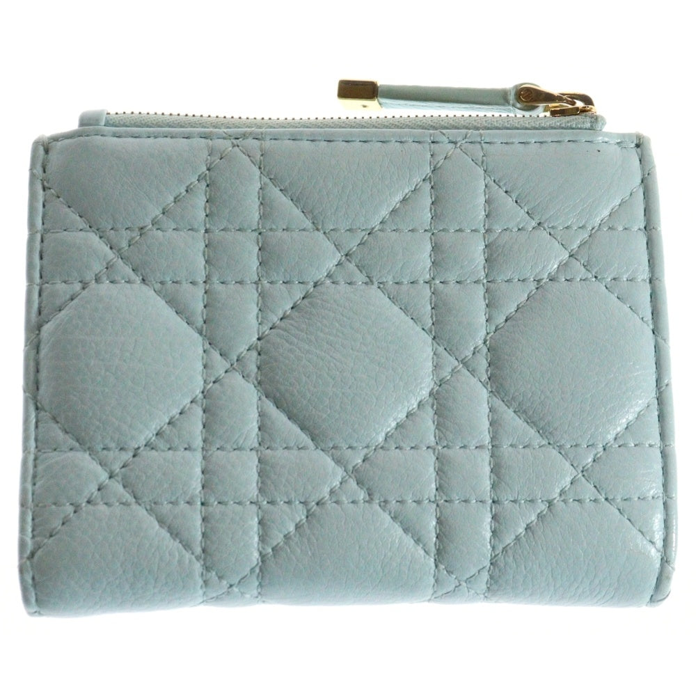 DIOR(ディオール) カロ ダリアウォレット カナージュ CDロゴ レザー レディース サックスブルー 二つ折り財布