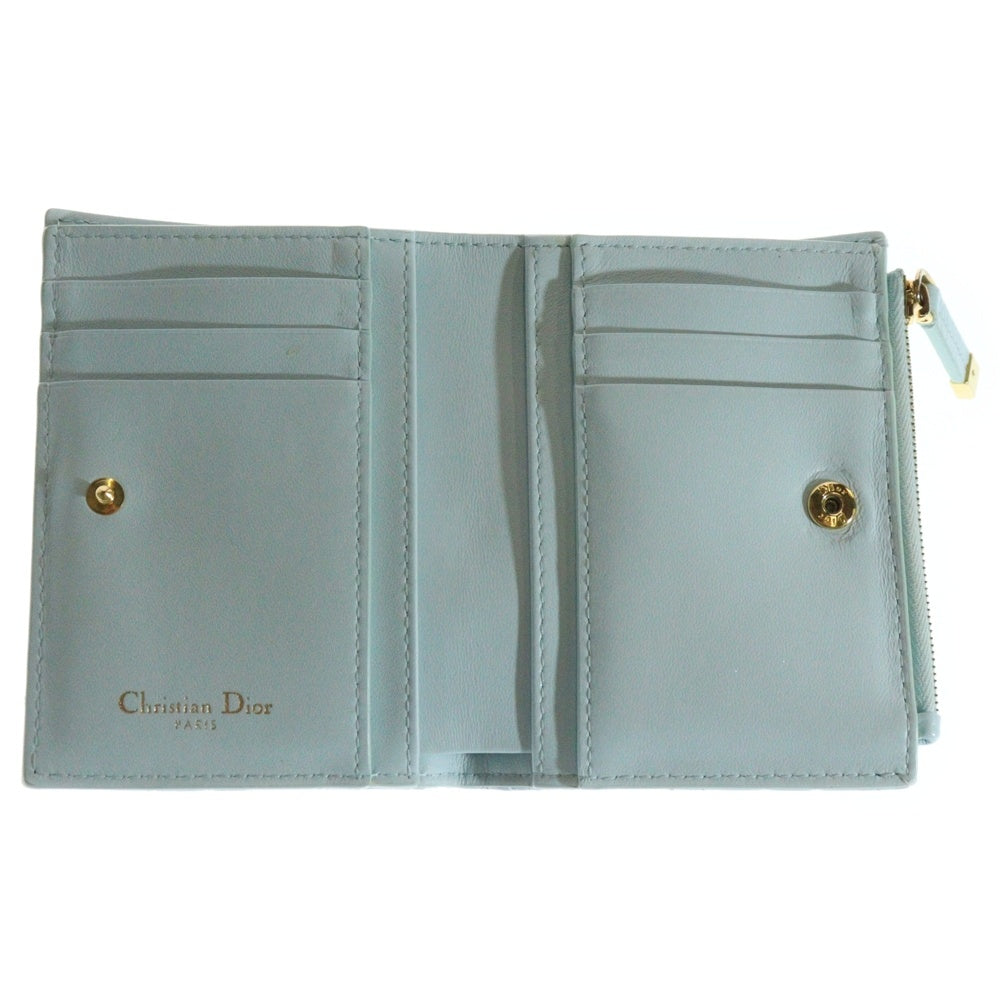 DIOR(ディオール) カロ ダリアウォレット カナージュ CDロゴ レザー レディース サックスブルー 二つ折り財布