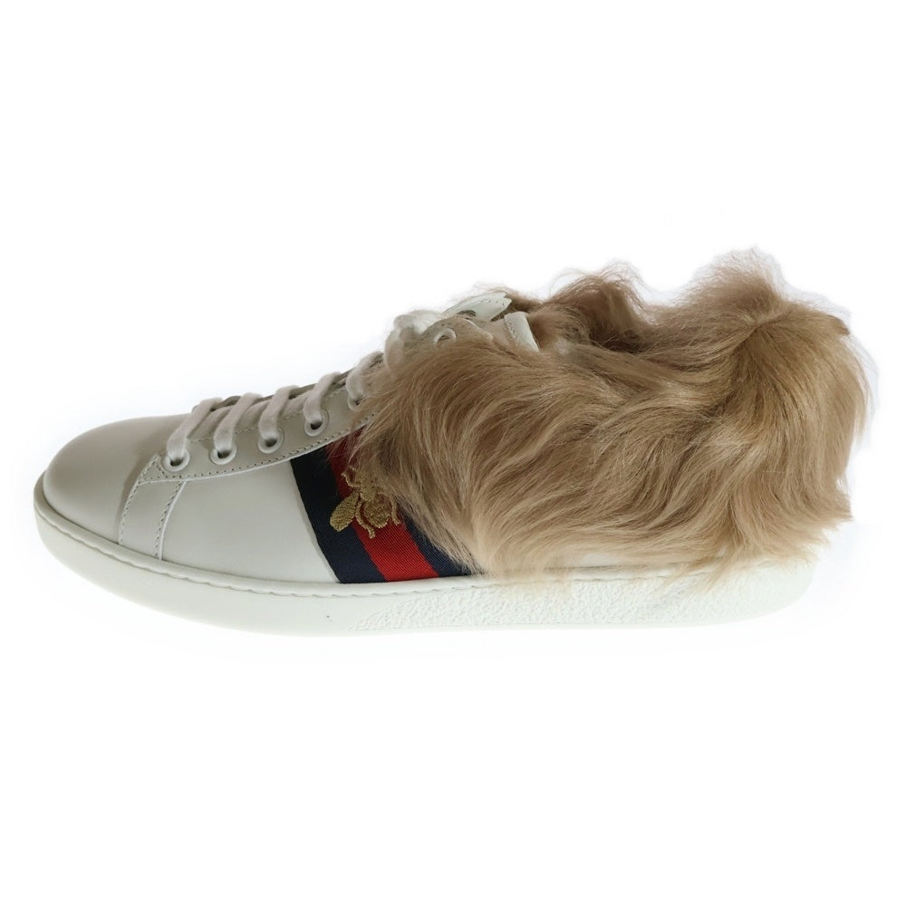 GUCCI(グッチ) Ace Low Top Sneakers With Fur 496093 エースビー刺繍ファースニーカー シューズ ホワイト
