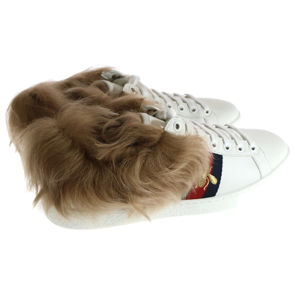 GUCCI(グッチ) Ace Low Top Sneakers With Fur 496093 エースビー刺繍ファースニーカー シューズ ホワイト