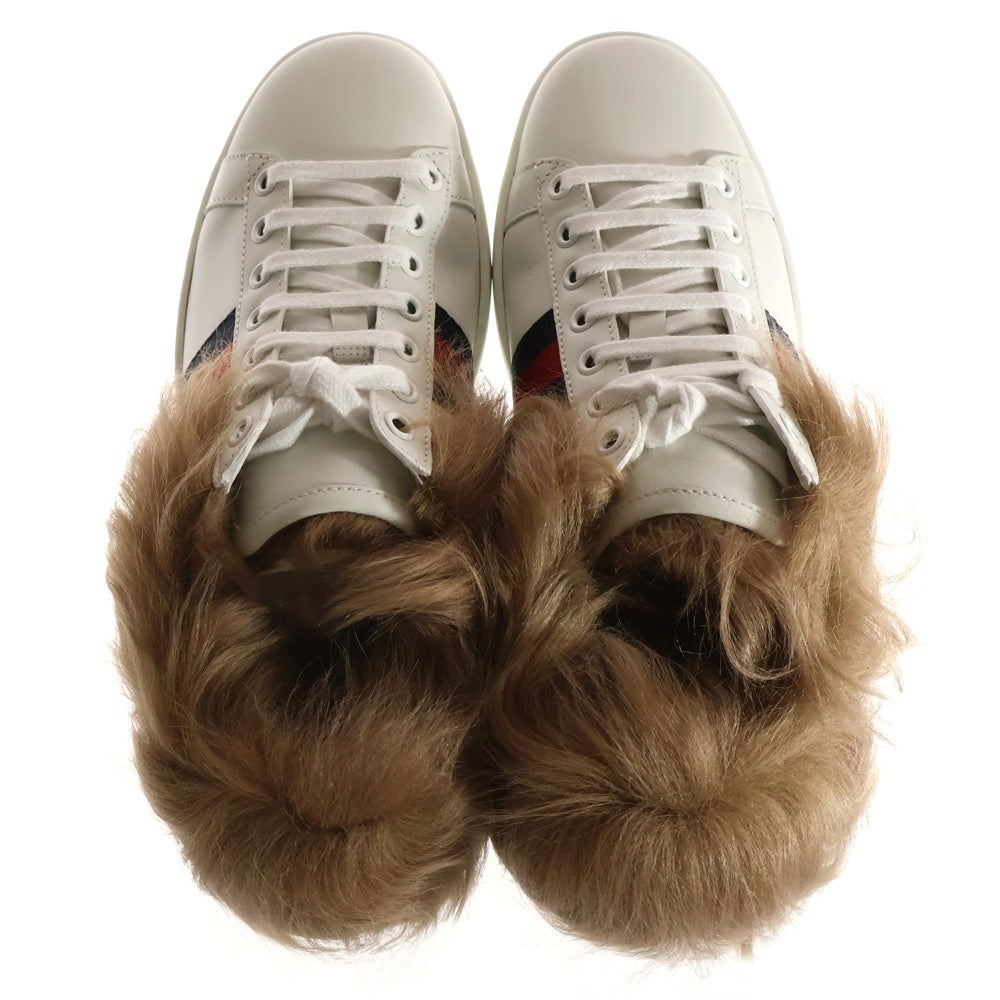 GUCCI(グッチ) Ace Low Top Sneakers With Fur 496093 エースビー刺繍ファースニーカー シューズ ホワイト