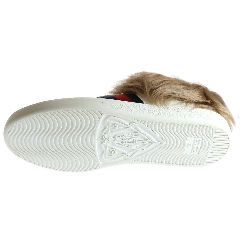 GUCCI(グッチ) Ace Low Top Sneakers With Fur 496093 エースビー刺繍ファースニーカー シューズ ホワイト
