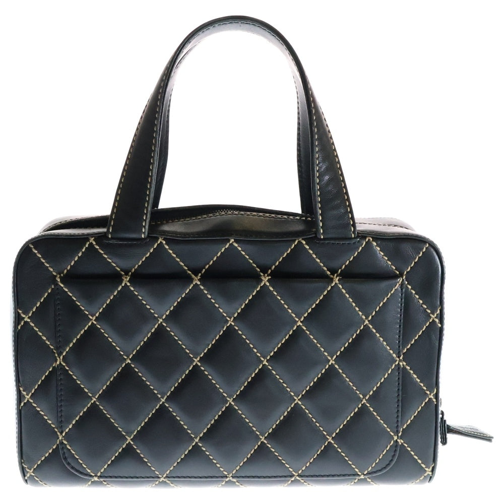 CHANEL(シャネル) ココマーク ワイルドステッチ ラムスキン レザーハンドバッグ ブラック レディース