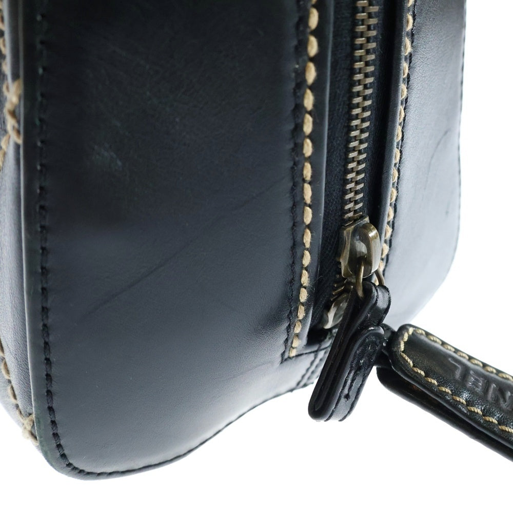 CHANEL(シャネル) ココマーク ワイルドステッチ ラムスキン レザーハンドバッグ ブラック レディース