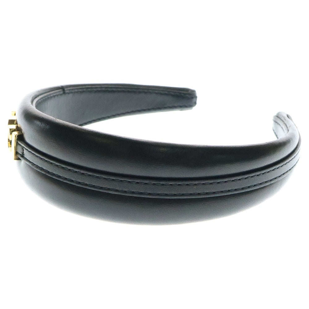 GUCCI(グッチ) ロゴプレート レザー カチューシャ ヘアバンド ブラック/ゴールド レディース 769249