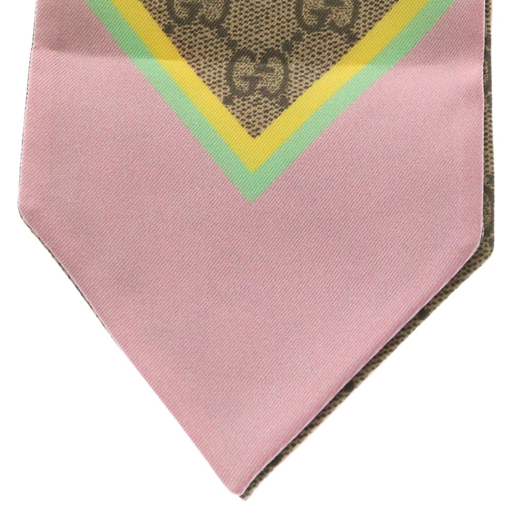 GUCCI(グッチ) ×ばなにゃ ウエスタン GG総柄プリント シルク タイ スカーフ ベージュ/ピンク 704144