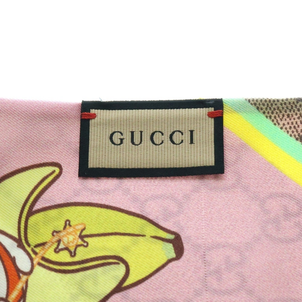 GUCCI(グッチ) ×ばなにゃ ウエスタン GG総柄プリント シルク タイ スカーフ ベージュ/ピンク 704144