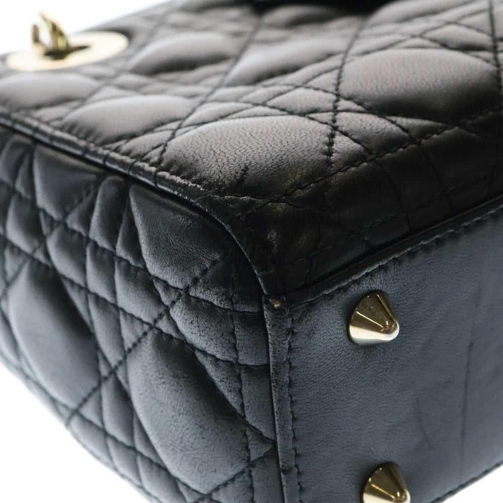 Christian Dior(クリスチャンディオール) マイレディデオール スモール カナージュ ブラック ラムスキン 2wayハンドバッグ ショルダーバッグ ゴールド金具