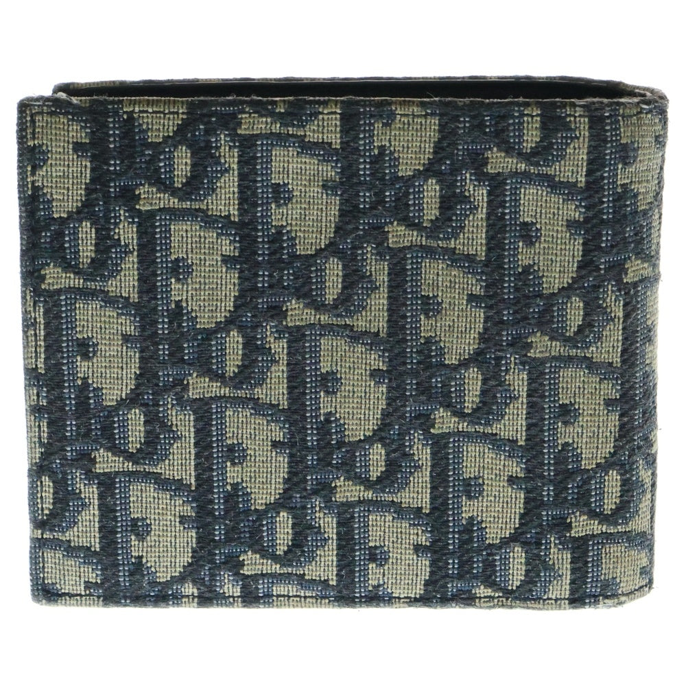 Christian Dior(クリスチャンディオール) オブリーク 二つ折り財布 ネイビー キャンバス コンパクトウォレット