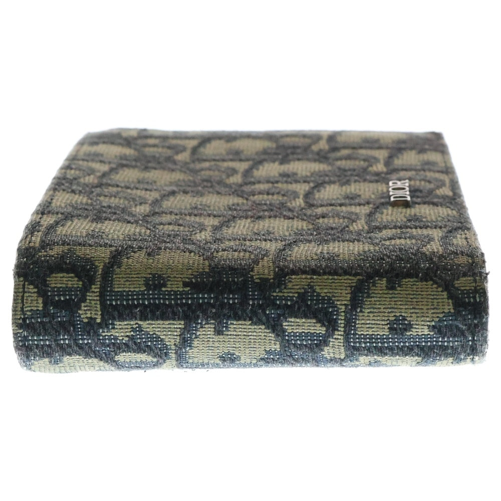 Christian Dior(クリスチャンディオール) オブリーク 二つ折り財布 ネイビー キャンバス コンパクトウォレット
