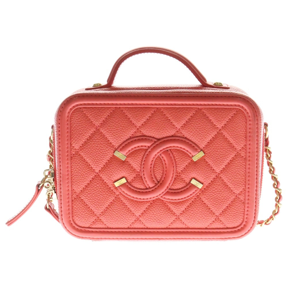 CHANEL(シャネル) ココマーク マトラッセ CCフィリグリー キャビアスキン 2WAY レザーハンドバッグ チェーンショルダーバッグ レッド レディース A93342