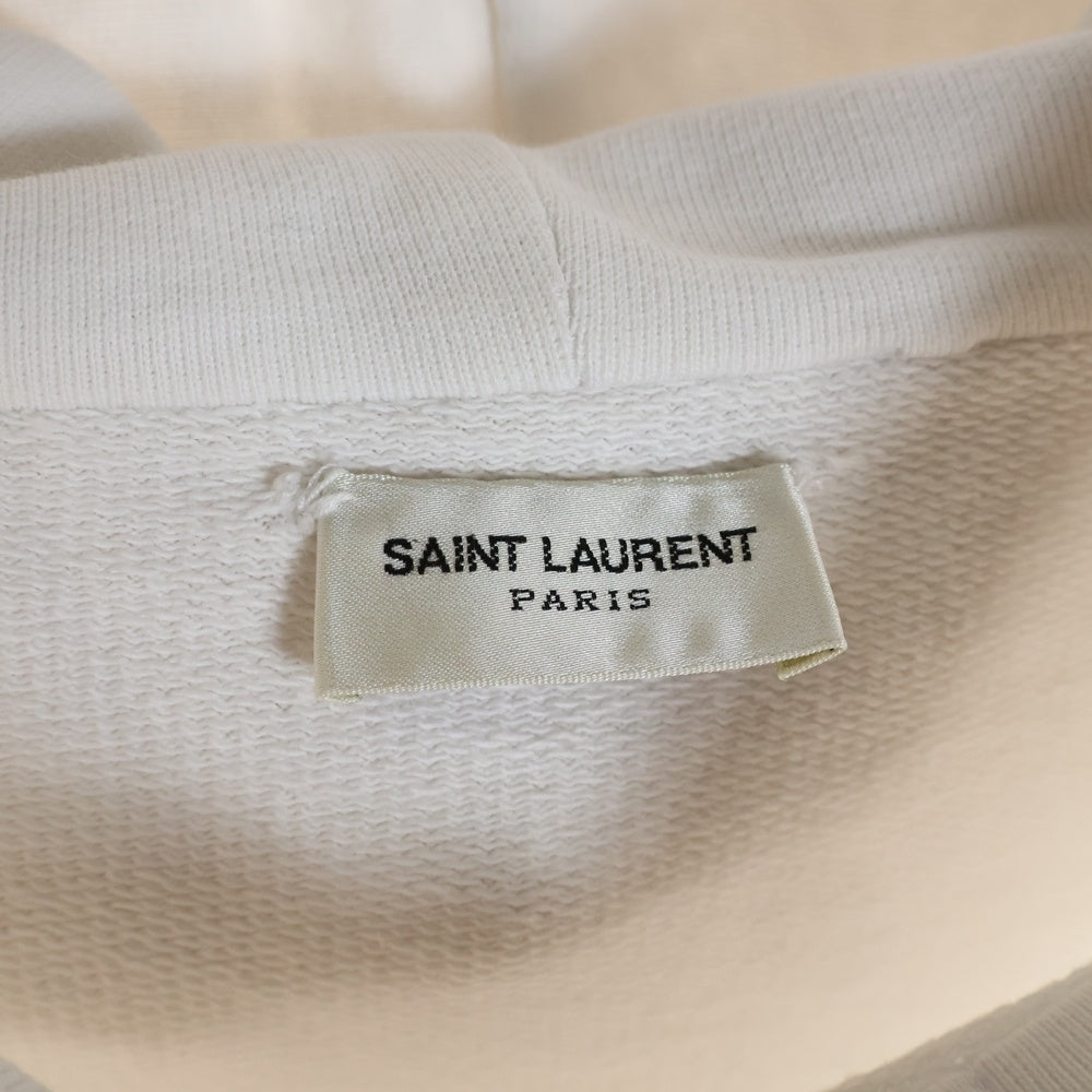 SAINT LAURENT PARIS(サンローランパリ) シグニチャーロゴプリント プルオーバースウェットパーカー フーディー ホワイト 464581