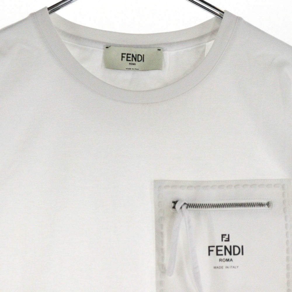FENDI(フェンディ) ジップポケット ロゴ ショートスリーブカットソー 半袖Tシャツ ホワイト