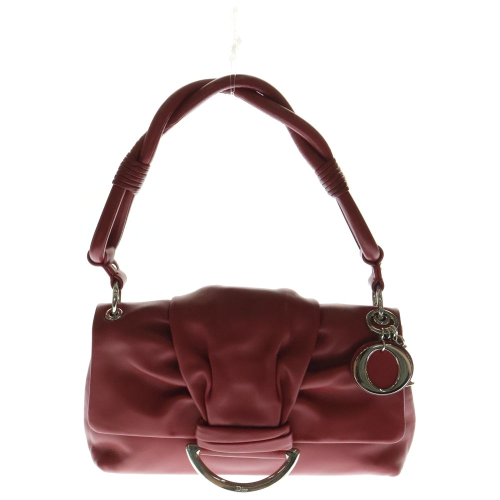 Christian Dior(クリスチャンディオール) デミルーン フラップ レザー ハンド ワンショルダーバッグ シルバー金具 レッド