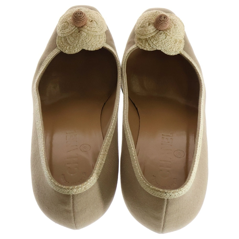 CHANEL(シャネル) カメリア キャンバス ヒールパンプス シューズ ベージュ レディース