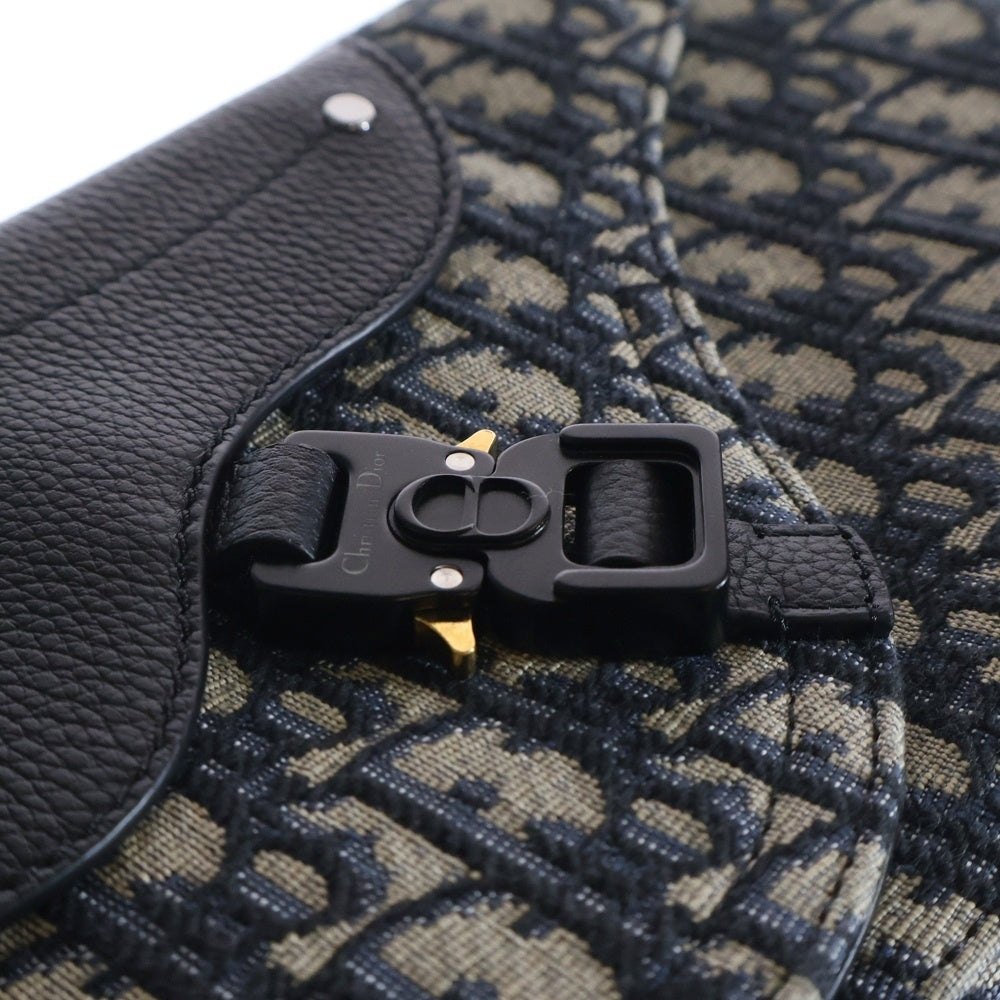 DIOR(ディオール) オブリークジャカード サドル コブラバックル キャンバス レザー メッセンジャー ショルダーバッグ ネイビー/ブラック