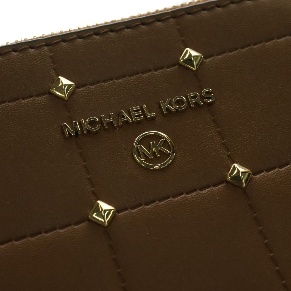 MICHAEL KORS(マイケルコース) ロゴプレート スタッズ レザー ショルダーバッグ ゴールド金具 ブラウン レディース 32S2GT9C9Y