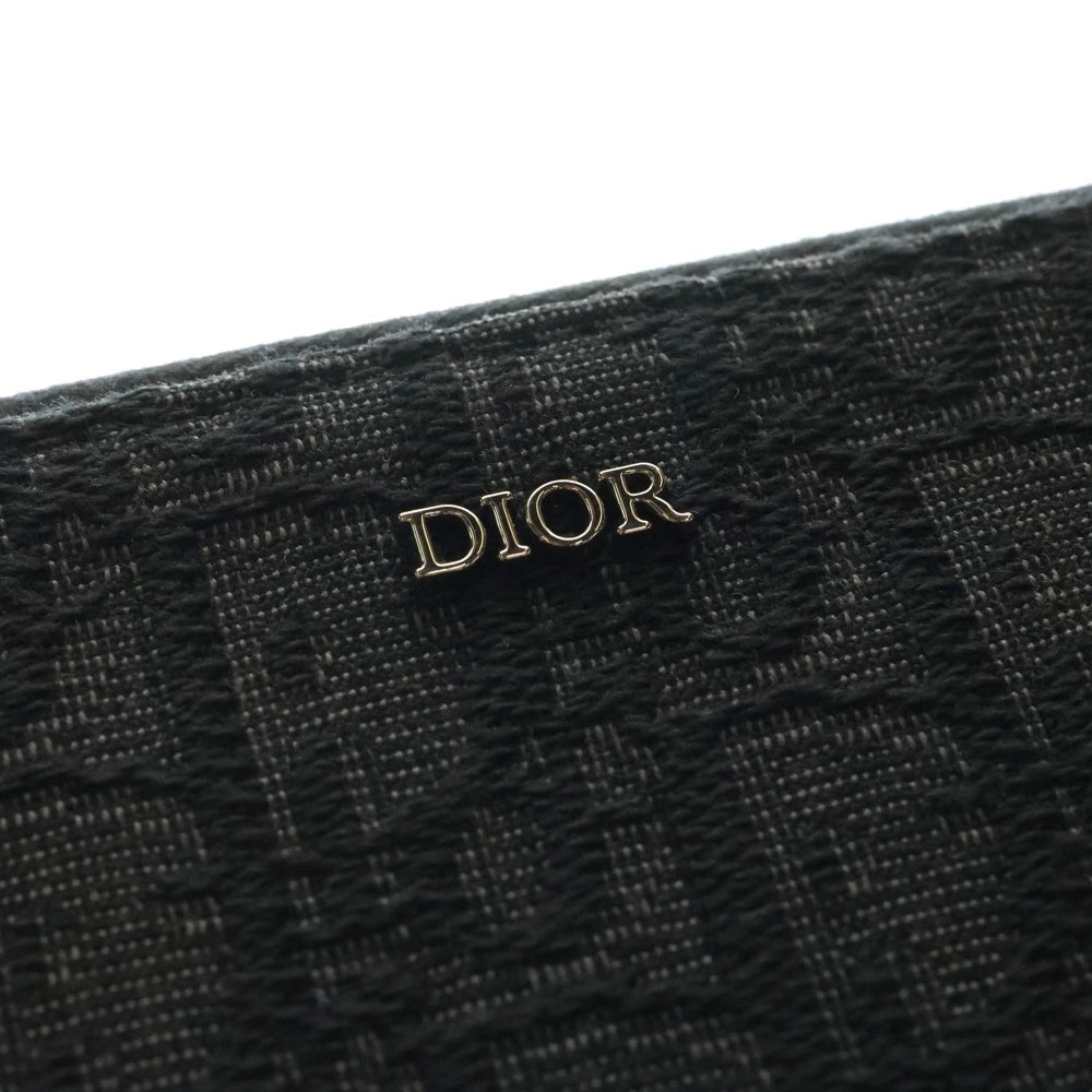 Christian Dior(クリスチャンディオール) オブリーク ロゴプレート キャンバス レザー ストラップ ジップ ポーチ ショルダーバッグ シルバー金具 ブラック