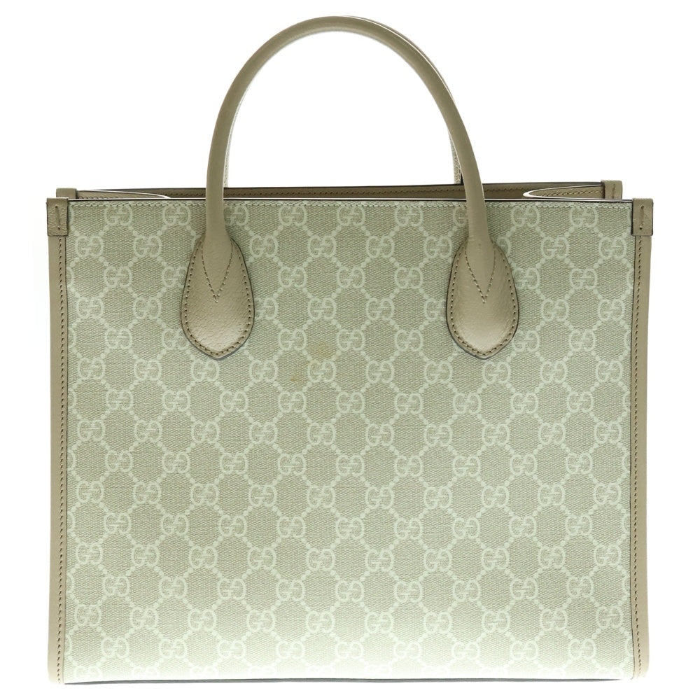 GUCCI(グッチ) GGスモール トートバッグ ハンドバッグ アイボリー ホワイト レザー×PVC ゴールド金具 659983