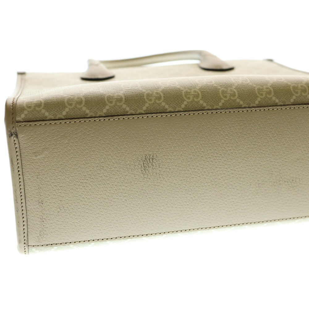 GUCCI(グッチ) GGスモール トートバッグ ハンドバッグ アイボリー ホワイト レザー×PVC ゴールド金具 659983