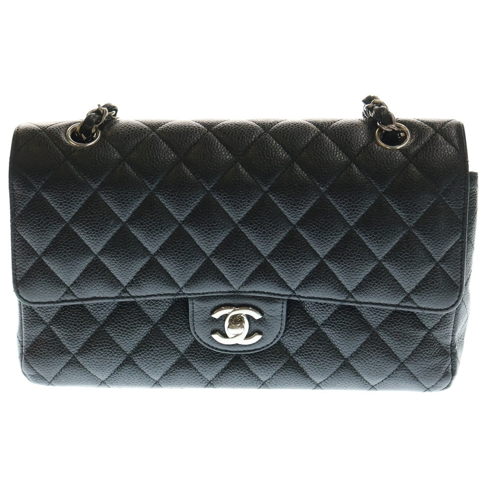 CHANEL(シャネル) マトラッセ25 ダブルフラップ ダブルチェーン チェーン ショルダーバッグ ブラック キャビアスキン シルバー金具