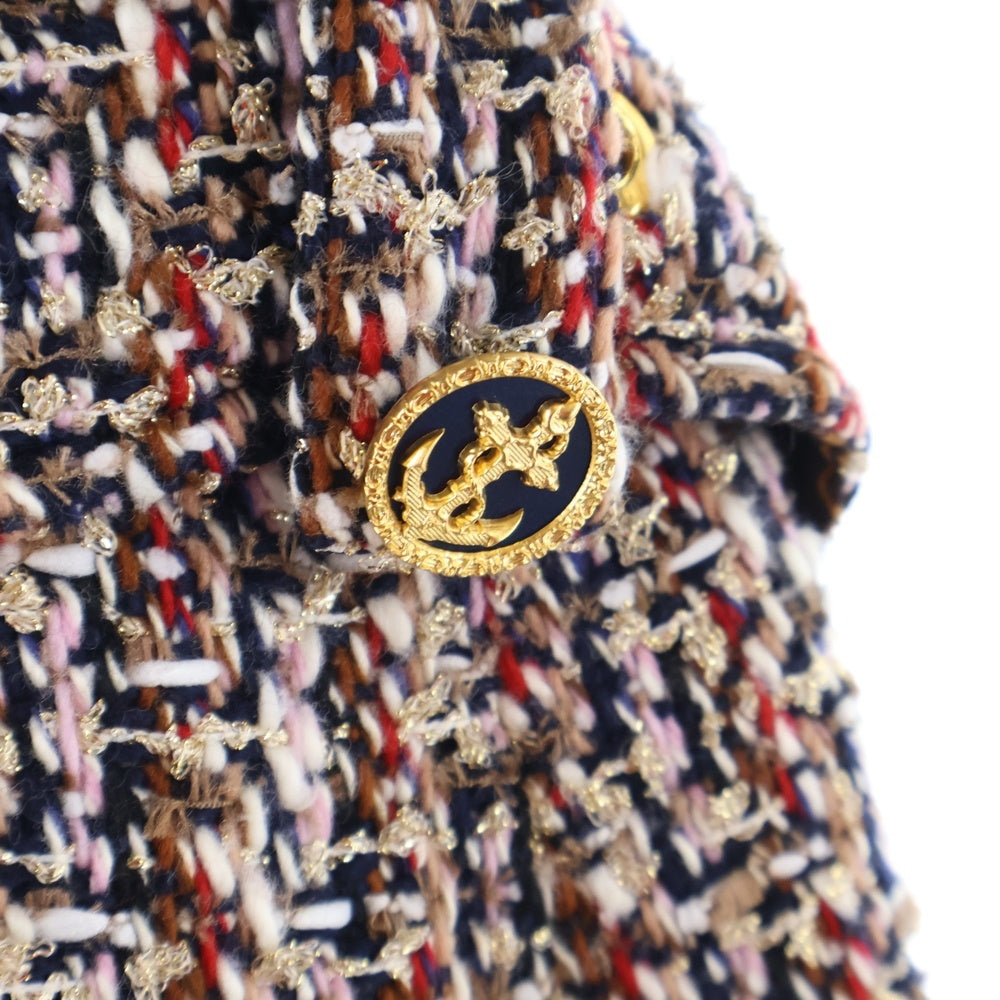 LOUIS VUITTON(ルイヴィトン) 21AW ミックス ラメ ツイード スケーター モノグラムベルト クルーネック 半袖 ミディアム ワンピース ドレス レッド/ブラウン レディース RW212W FH0 FLDR57