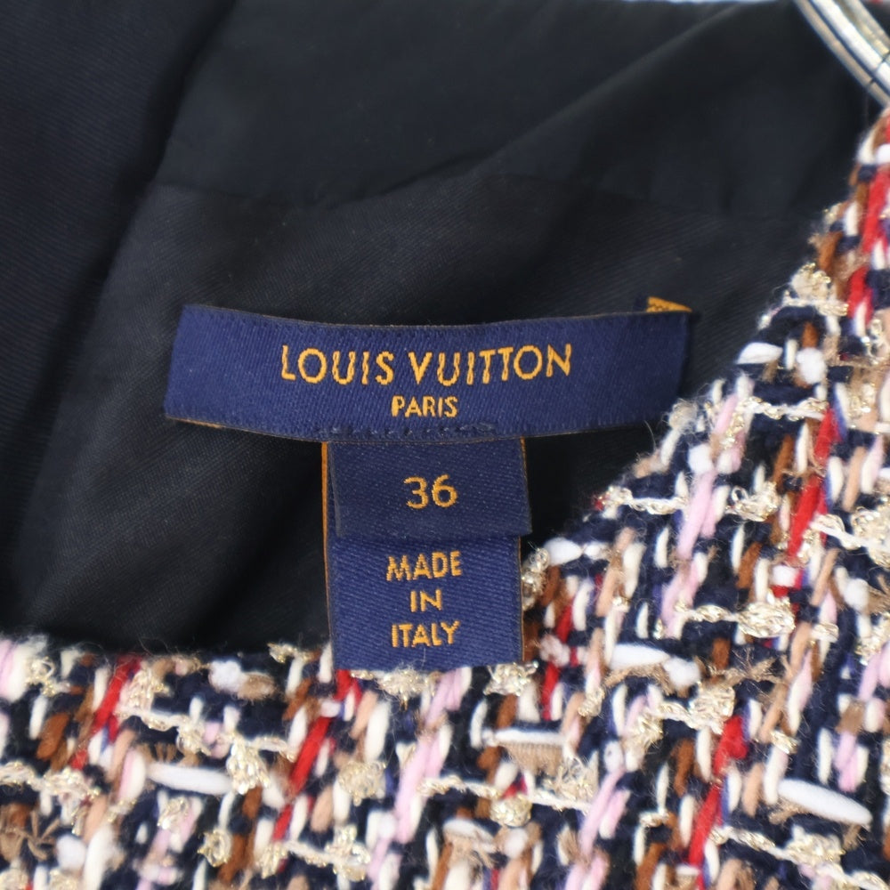 LOUIS VUITTON(ルイヴィトン) 21AW ミックス ラメ ツイード スケーター モノグラムベルト クルーネック 半袖 ミディアム ワンピース ドレス レッド/ブラウン レディース RW212W FH0 FLDR57