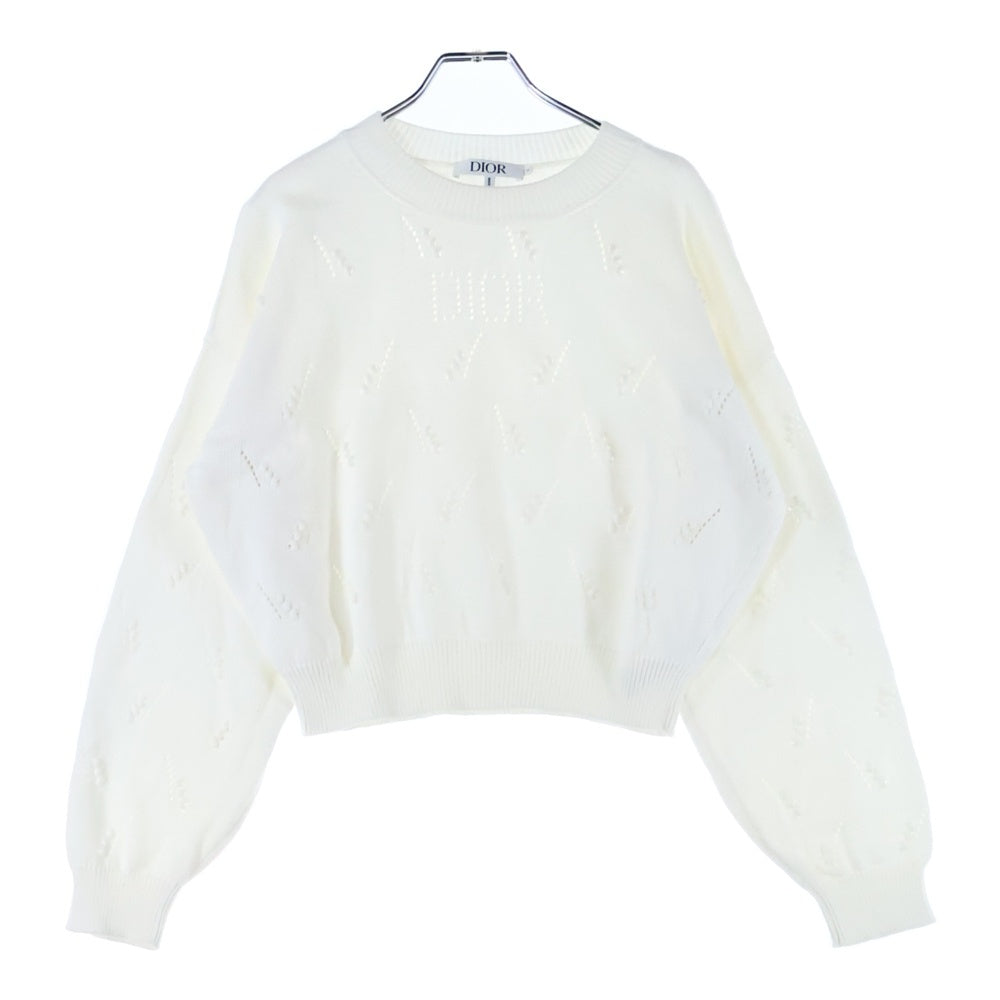 DIOR(ディオール) マリニエール ロゴ コットン クルーネック ロングスリーブ プルオーバー 長袖ニット セーター ホワイト レディース 3WBM14PULB