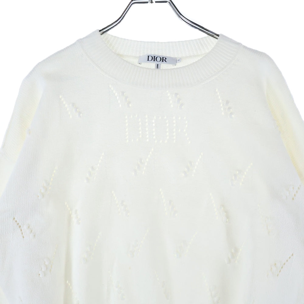DIOR(ディオール) マリニエール ロゴ コットン クルーネック ロングスリーブ プルオーバー 長袖ニット セーター ホワイト レディース 3WBM14PULB