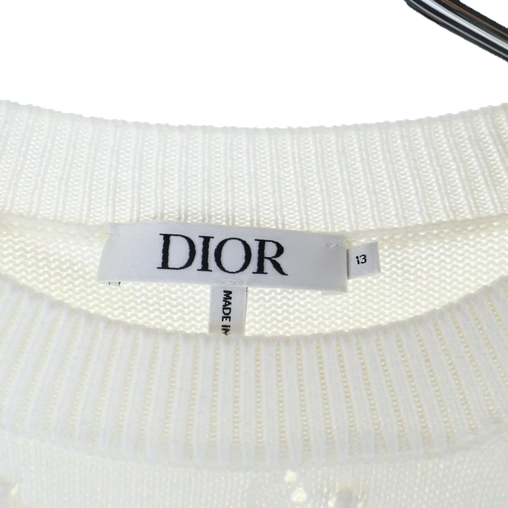 DIOR(ディオール) マリニエール ロゴ コットン クルーネック ロングスリーブ プルオーバー 長袖ニット セーター ホワイト レディース 3WBM14PULB