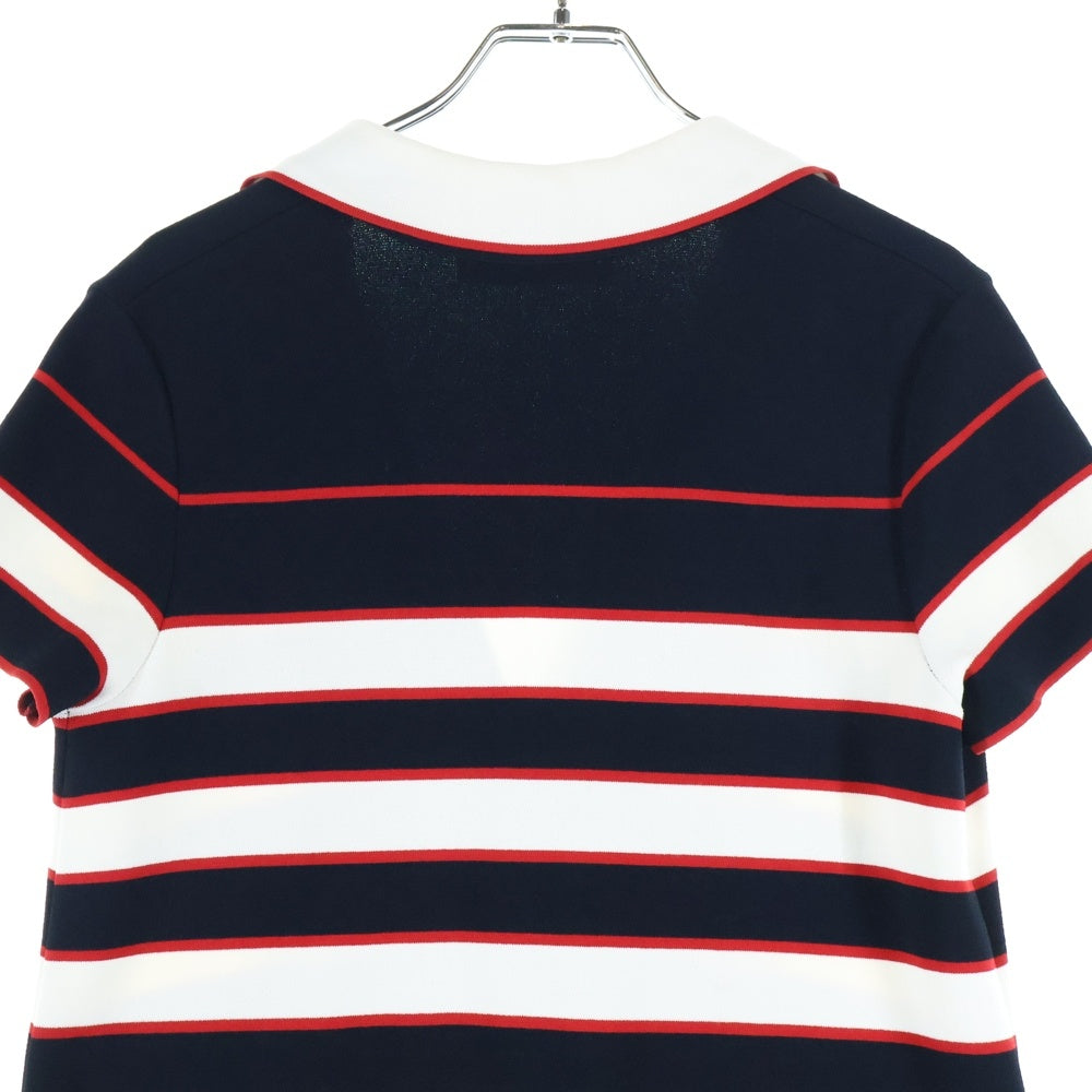 valentino garavan(ヴァレンティノガラヴァーニ) Vロゴ刺繍 ロックスタッズ ボーダー柄 レーヨンニット 半袖 ミディアム ワンピース ネイビー レディース 1B3KD08L7FG