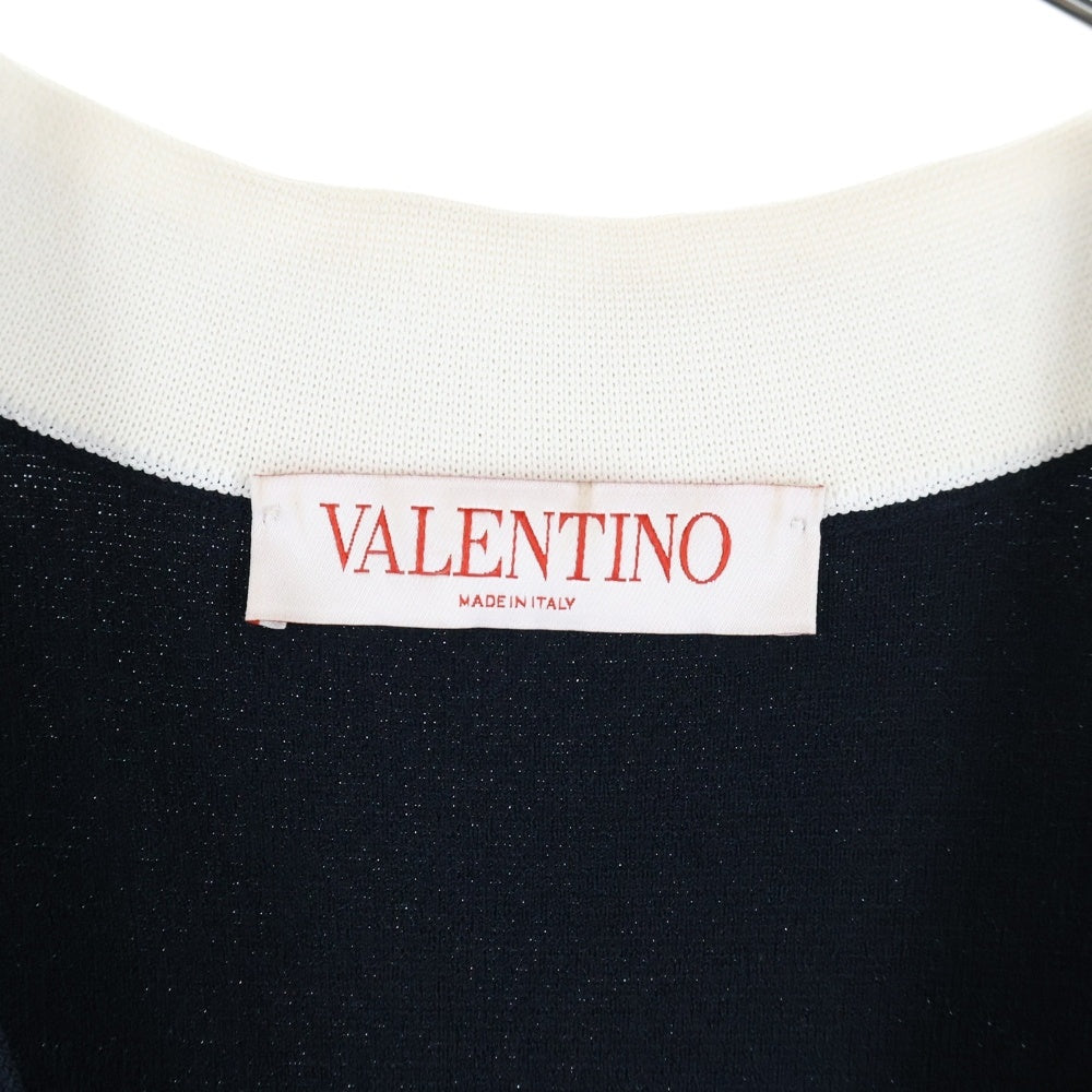 valentino garavan(ヴァレンティノガラヴァーニ) Vロゴ刺繍 ロックスタッズ ボーダー柄 レーヨンニット 半袖 ミディアム ワンピース ネイビー レディース 1B3KD08L7FG