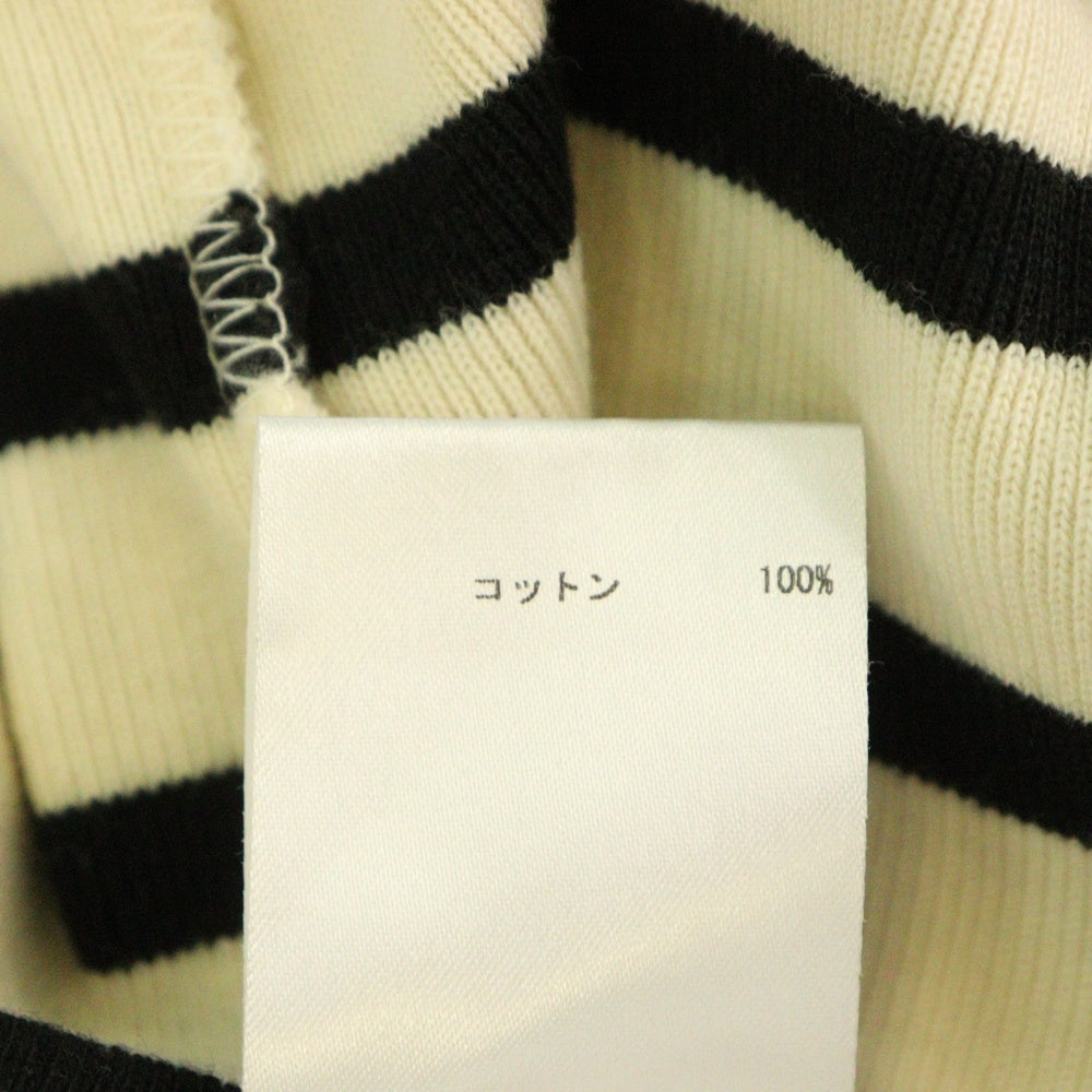 JIL SANDER NAVY(ジルサンダーネイビー) バックロゴパッチ ボーダー総柄 コットンニット クルーネック 半袖Tシャツ カットソー アイボリー/ブラック レディース J40GC0111 J46497