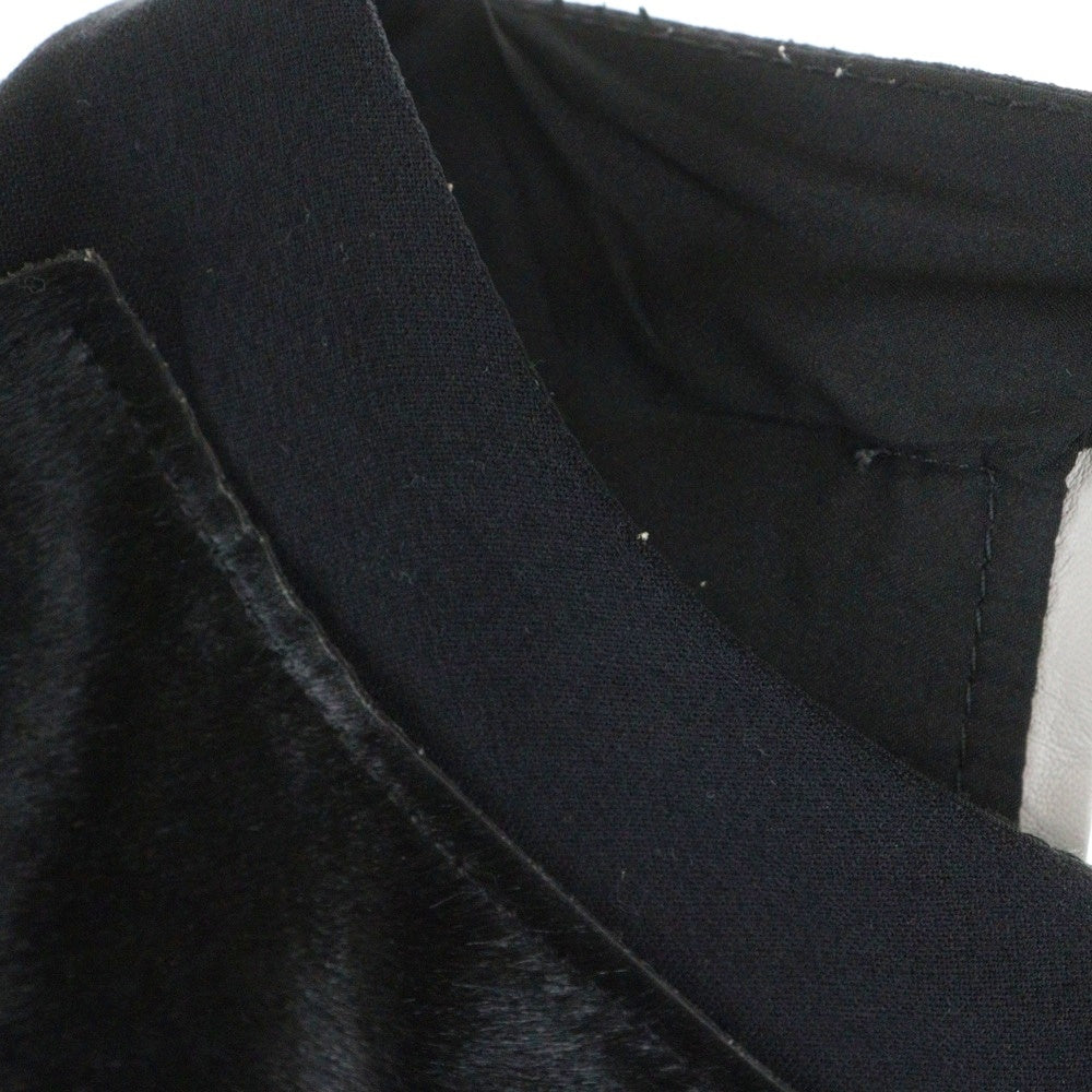 HELMUT LANG(ヘルムートラング) ハラコ レザー切り替え パッチワーク クルーネック ノースリーブ ミディアム ワンピース ブラック レディース D07HW610