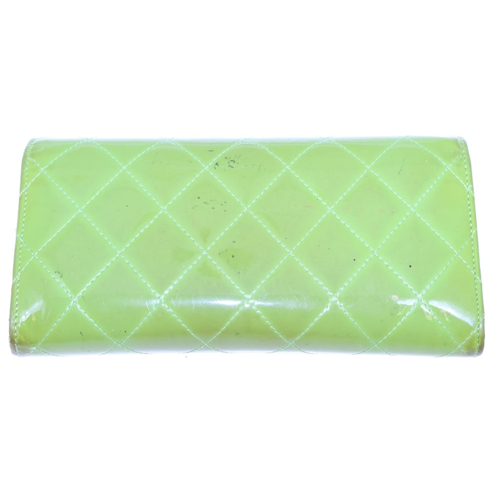CHANEL(シャネル) マトラッセ ココマーク キルティング ロングウォレット 長財布 カードケース パテント イエローグリーン シルバー金具