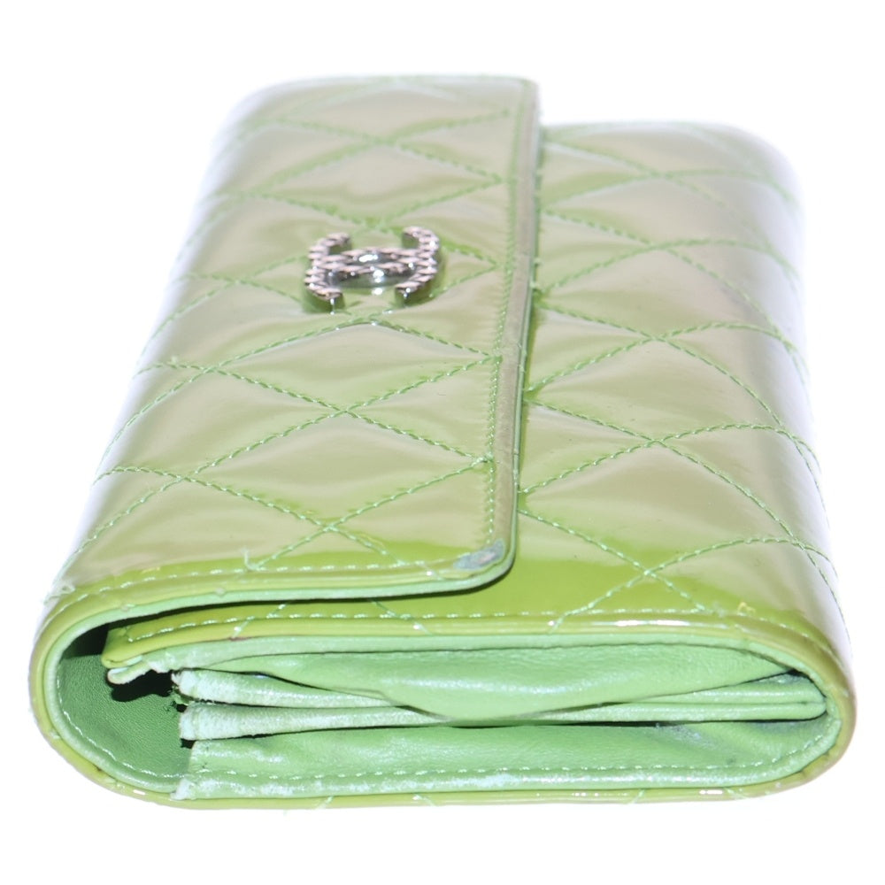 CHANEL(シャネル) マトラッセ ココマーク キルティング ロングウォレット 長財布 カードケース パテント イエローグリーン シルバー金具