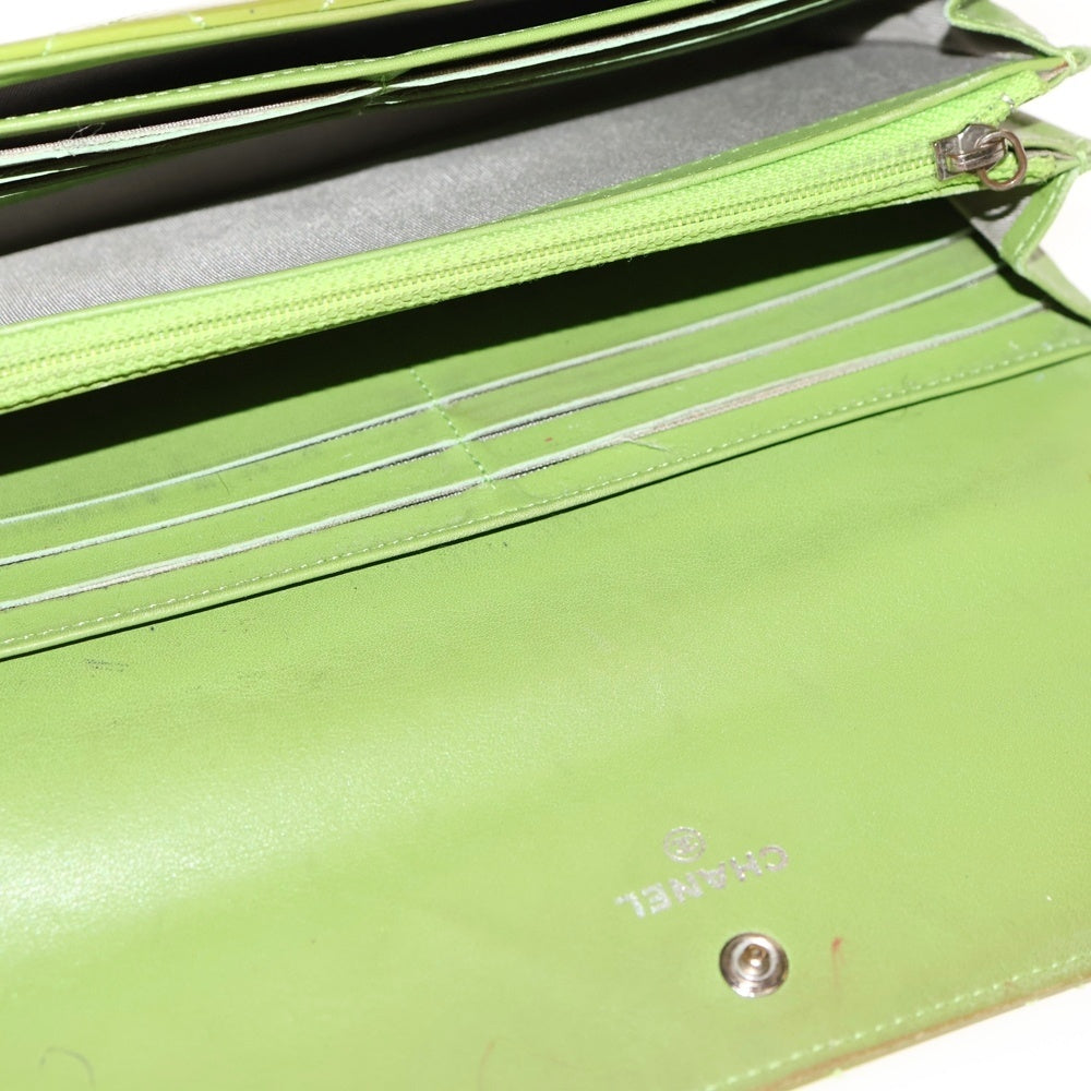 CHANEL(シャネル) マトラッセ ココマーク キルティング ロングウォレット 長財布 カードケース パテント イエローグリーン シルバー金具