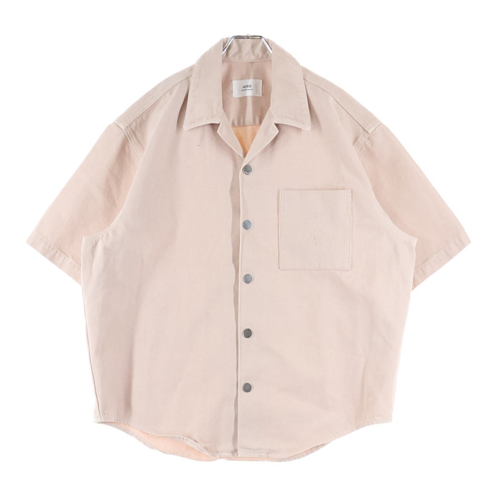 ami paris(アミパリス) Ami de Coeur アミ ドゥ クール ハート エンボスロゴ コットン スナップボタン 半袖シャツ ジャケット ピンク SPHSH219.DE0044