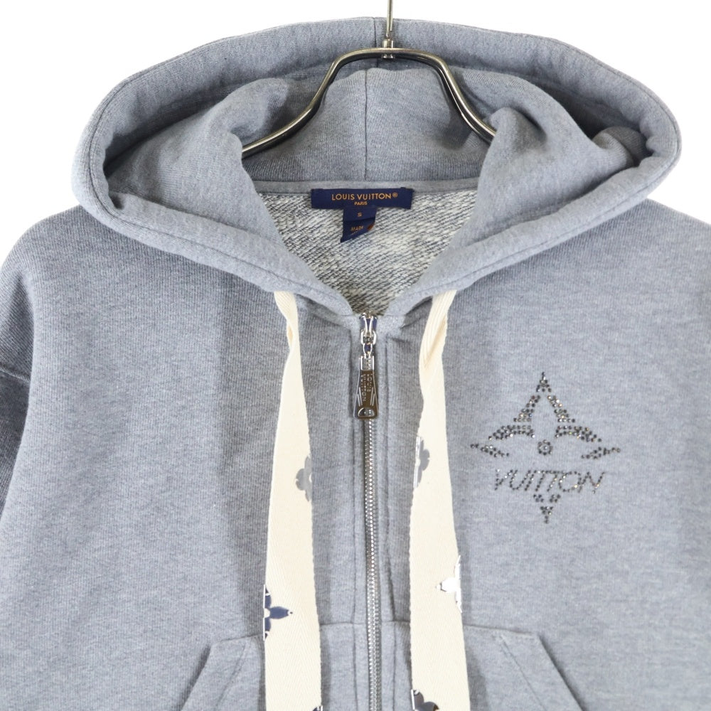 LOUIS VUITTON(ルイヴィトン) モノグラムフラワー アクセントフーディ コットン グレー×メタル #S 1AIPZ8