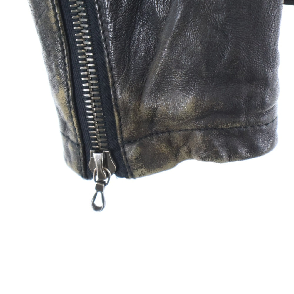 SHELLAC(シェラック) シープフルベジバタフライ ラムレザー ジップアップ ダブル ライダースジャケット ブラック 43006