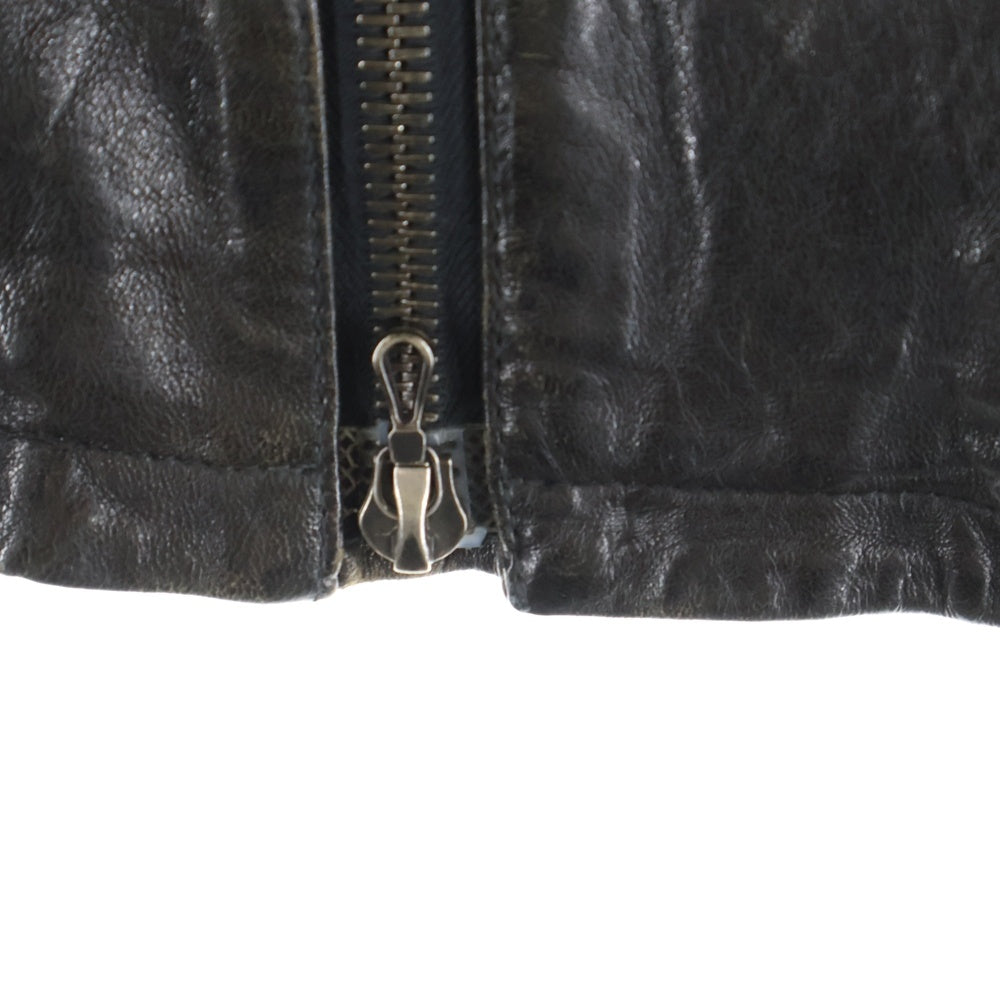 SHELLAC(シェラック) シープフルベジバタフライ ラムレザー ジップアップ ダブル ライダースジャケット ブラック 43006