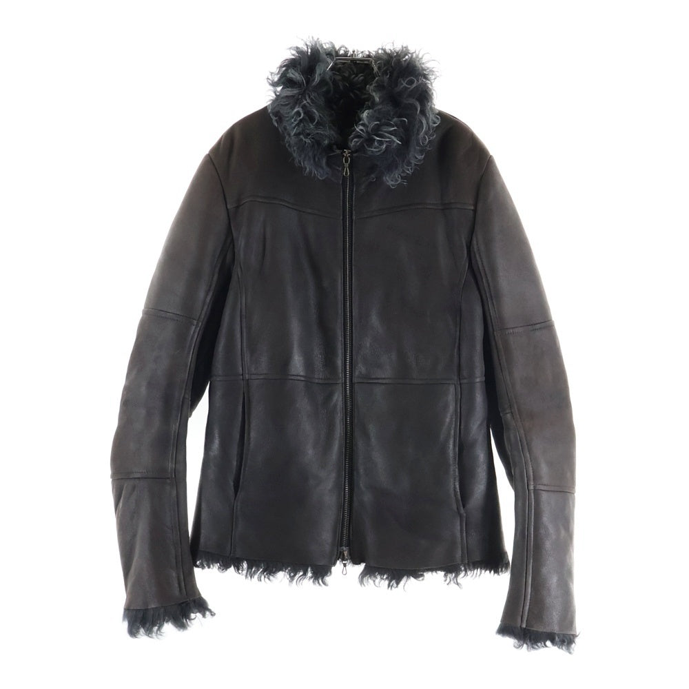 SHELLAC(シェラック) ティグラードカルガン モンゴリアンムートン ラムレザー ジップアップ ジャケット ブラウン 43001