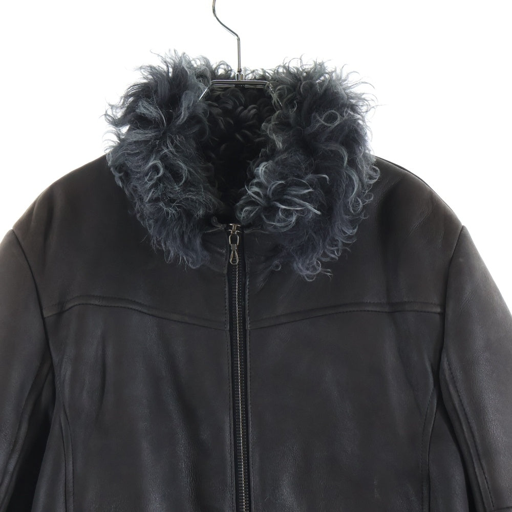 SHELLAC(シェラック) ティグラードカルガン モンゴリアンムートン ラムレザー ジップアップ ジャケット ブラウン 43001