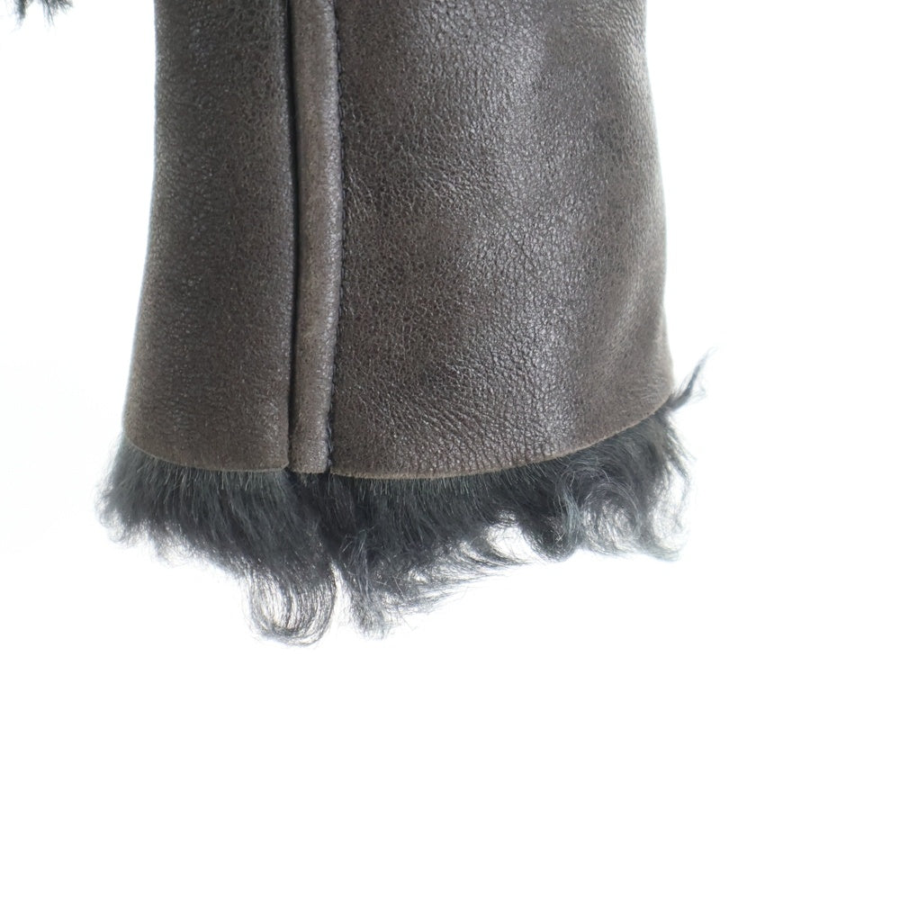 SHELLAC(シェラック) ティグラードカルガン モンゴリアンムートン ラムレザー ジップアップ ジャケット ブラウン 43001