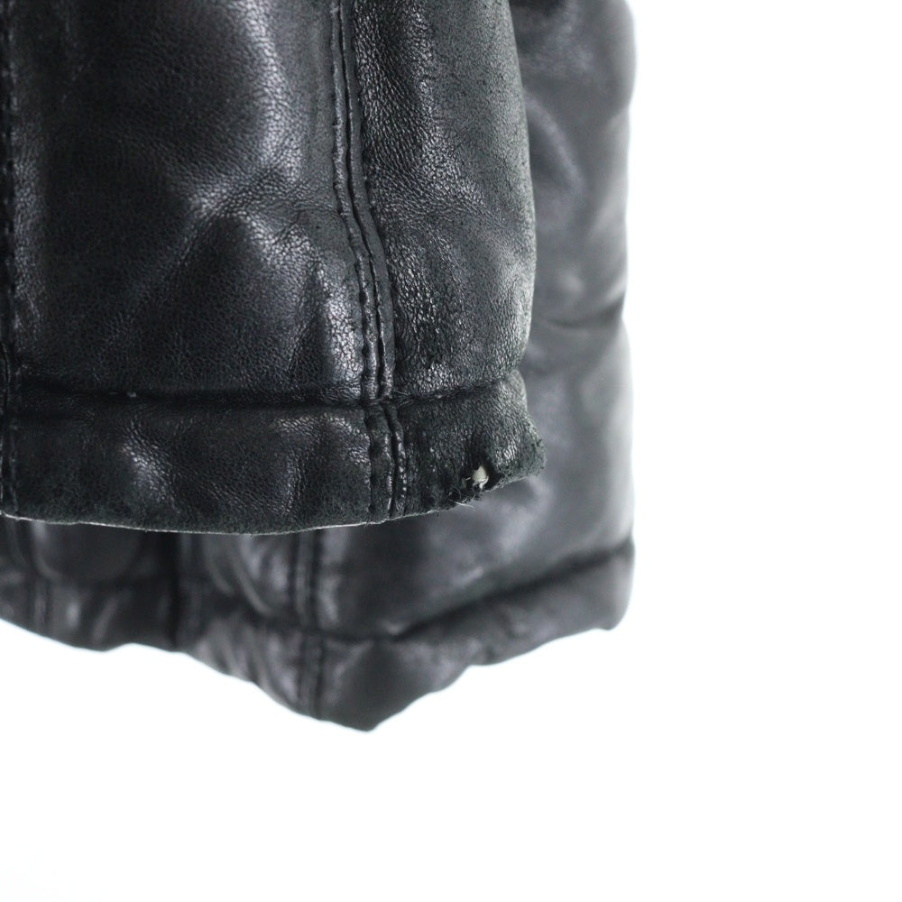 SHELLAC(シェラック) ラムレザー キルティング デタッチャブルファー スタンドカラー ジップアップ ダウンジャケット ブラック 40001A