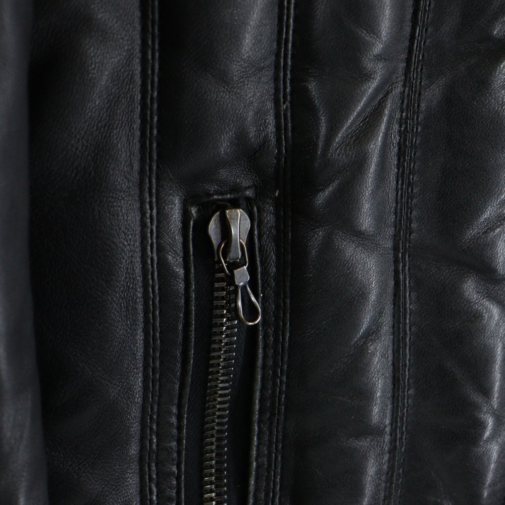 SHELLAC(シェラック) ラムレザー キルティング デタッチャブルファー スタンドカラー ジップアップ ダウンジャケット ブラック 40001A