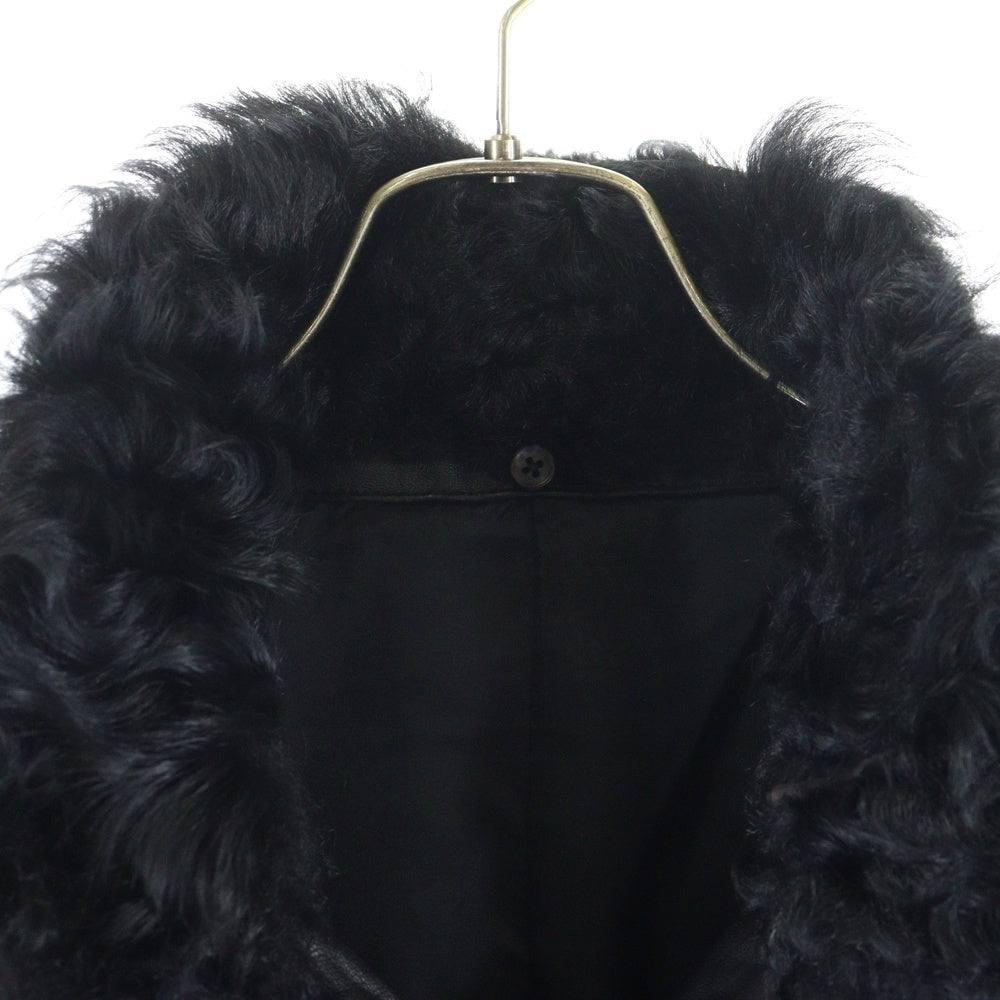 SHELLAC(シェラック) ラムレザー キルティング デタッチャブルファー スタンドカラー ジップアップ ダウンジャケット ブラック 40001A